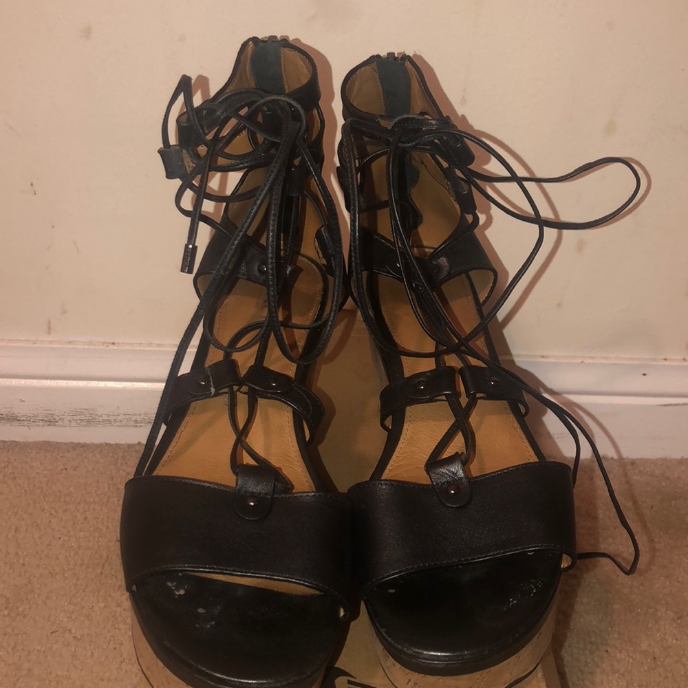 Coach lace up wedged sandals